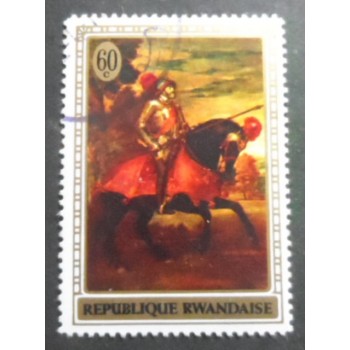 Selo postal da Ruanda de 1970 Charles V at Mühlberg by Titian