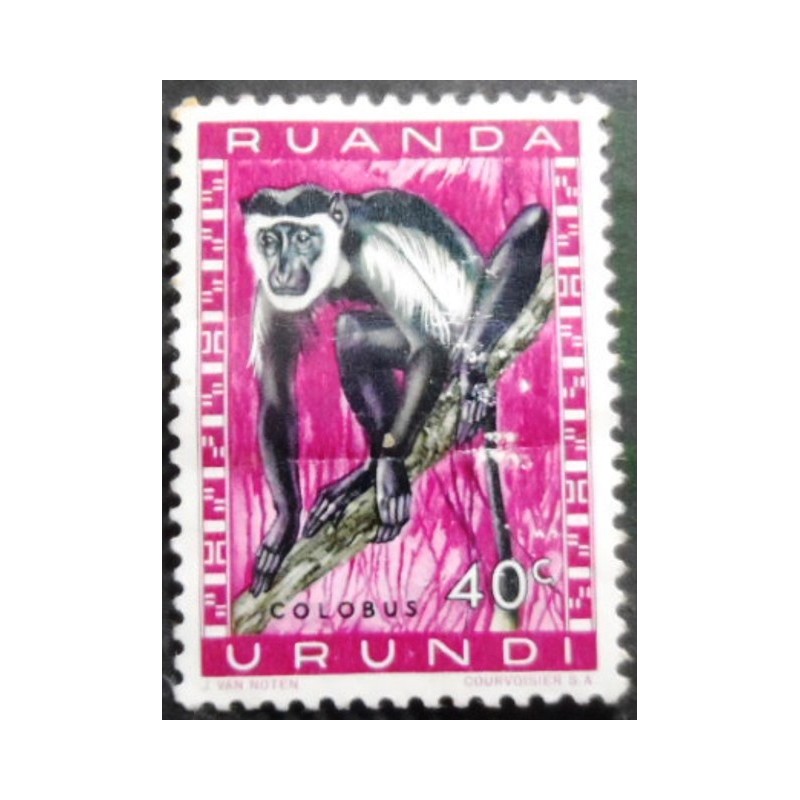 Selo postal da Ruanda Burundi de 1959 Mantled Guerez