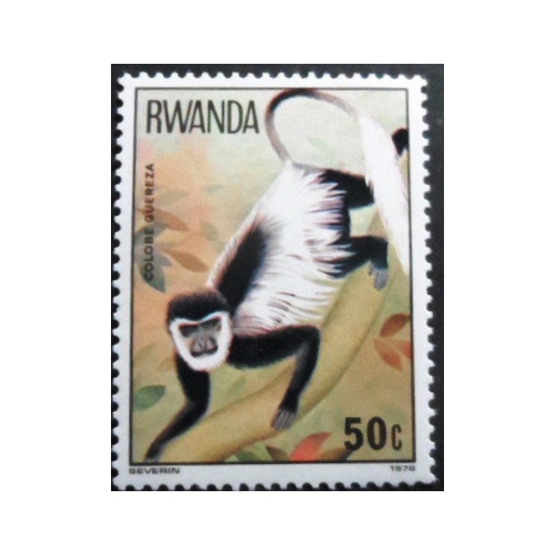 Selo postal da Ruanda de 1978 Mantled Guereza