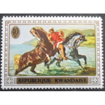 Selo postal da Ruanda de 1970 The horse in the Painting Art