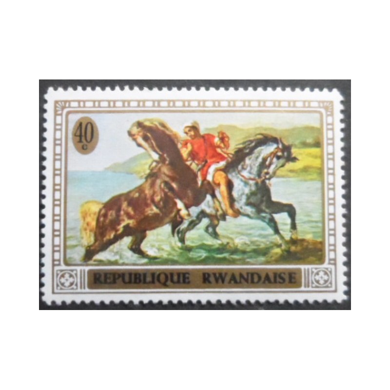 Selo postal da Ruanda de 1970 The horse in the Painting Art