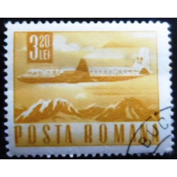 Selo postal da Romenia de 1968 Ilyushin Il-18 Airline