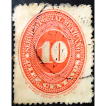 Selo postal do México de 1887 Numeral of value 10 Ex