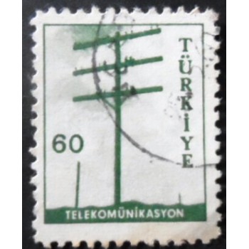 Selo postal da Turquia de 1960 Telephone Pole 60
