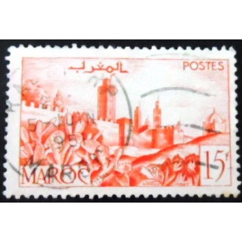 Selo postal do Marrocos de 1949 Walled Town
