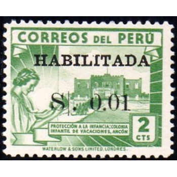 Selo postal do Peru de 1951 Children’s Holiday Center surcharged