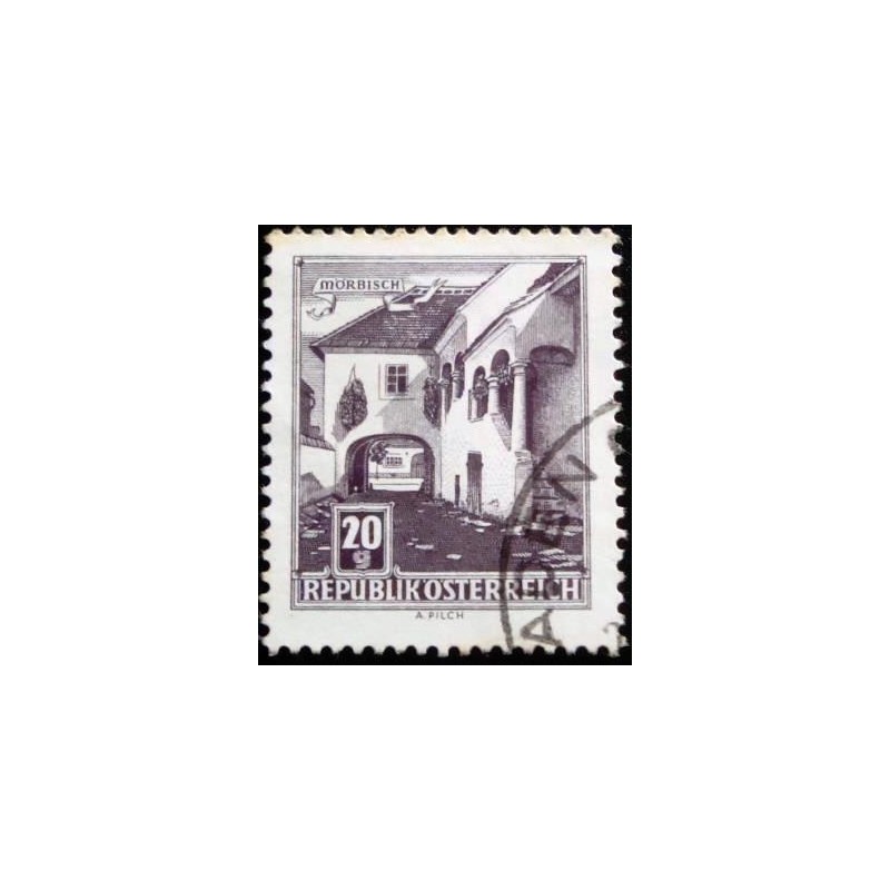 Imagem similar à do selo postal da Áustria de 1961 - Farmhouse Mörbisch