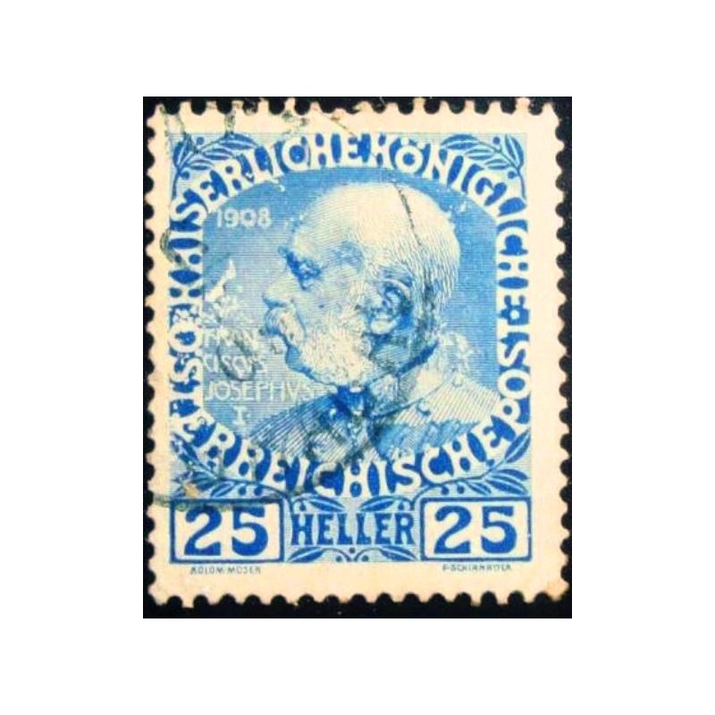 Selo postal da Áustria de 1908 Emperor Franz Joseph 25 v