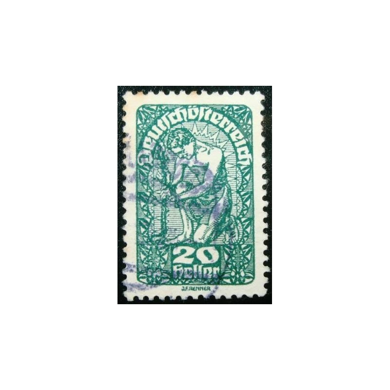 Imagem similar à do selo postal da Áustria de 1919 Allegory 20 blue green