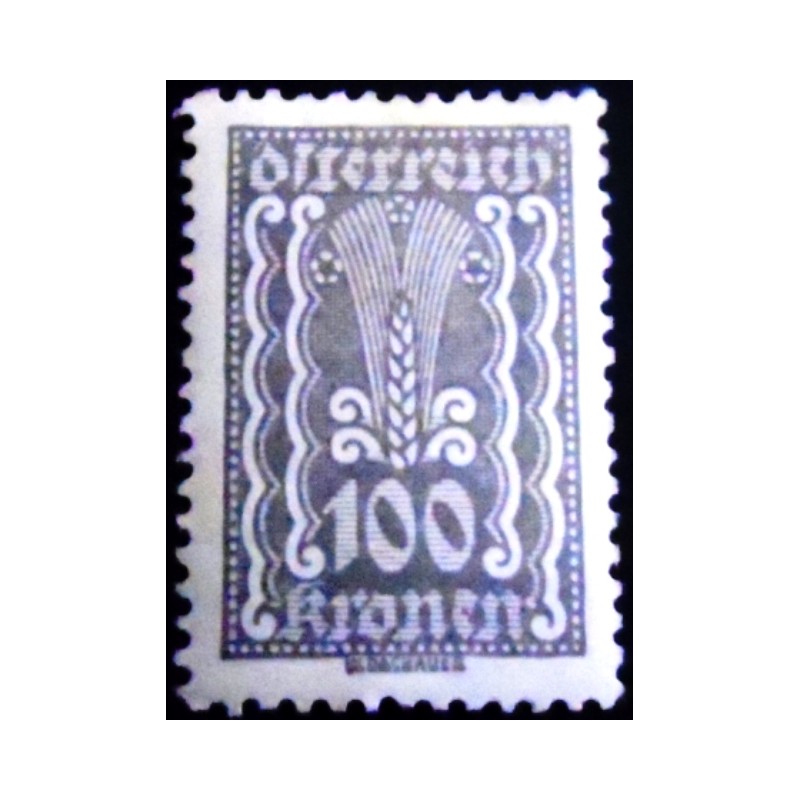 Selo postal da Áustria de 1922 Symbolism ear of corn 100 N