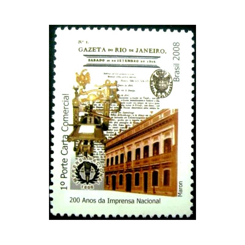 Selo postal do Brasil de 2008 200 Anos Imprensa Nacional M