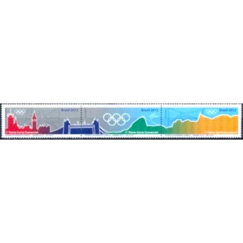 Se-tenant postal do Brasil de 2015 Entrega da Bandeira Olímpica