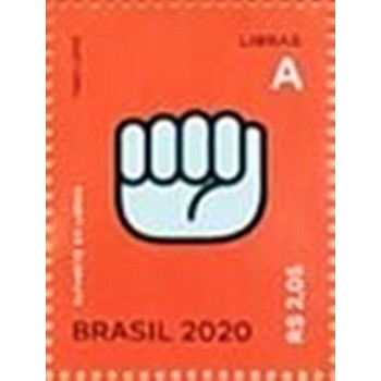 Selo postal do Brasil de 2020 Letra A em Libras