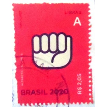 Selo postal do Brasil de 2020 Letra A em Libras U