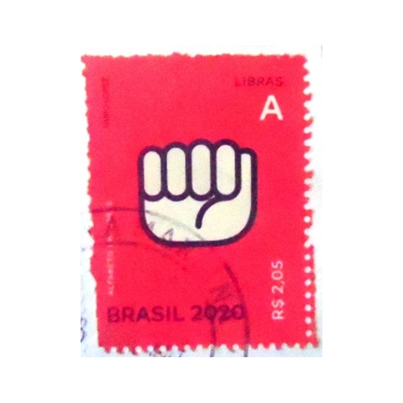 Selo postal do Brasil de 2020 Letra A em Libras U