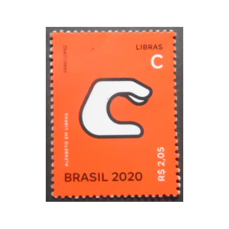 Selo postal do Brasil de 2020 Letra C em Libras M