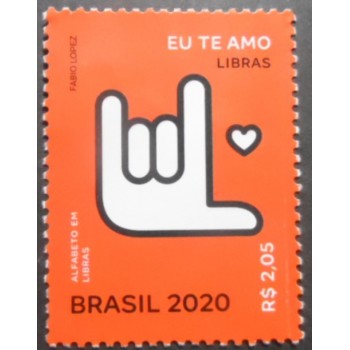 Selo postal do Brasil de 2020 Eu te Amo em Libras