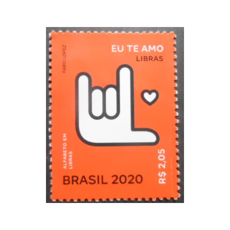 Selo postal do Brasil de 2020 Eu te Amo em Libras