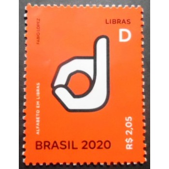 Selo postal do Brasil de 2020 Letra D em Libras