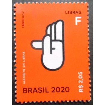 Selo postal do Brasil de 2020 Letra F em Libras