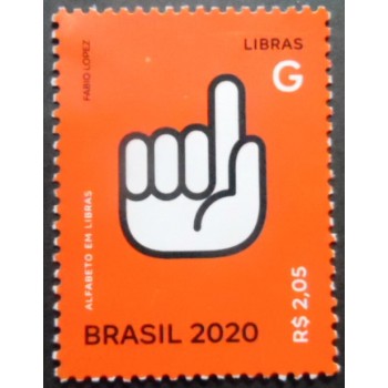 Selo postal do Brasil de 2020 Letra G em Libras