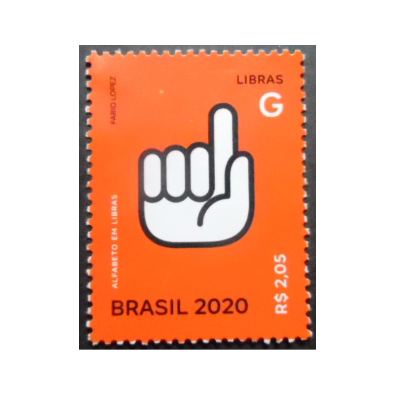 Selo postal do Brasil de 2020 Letra G em Libras