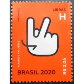 Selo postal do Brasil de 2020 Letra H em Libras