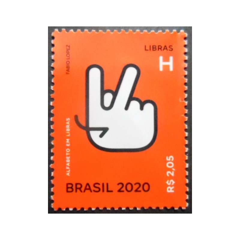 Selo postal do Brasil de 2020 Letra H em Libras