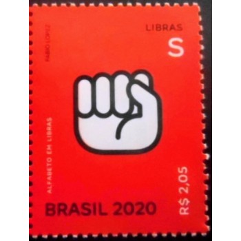 Selo postal do Brasil de 2020 Letra S em Libras