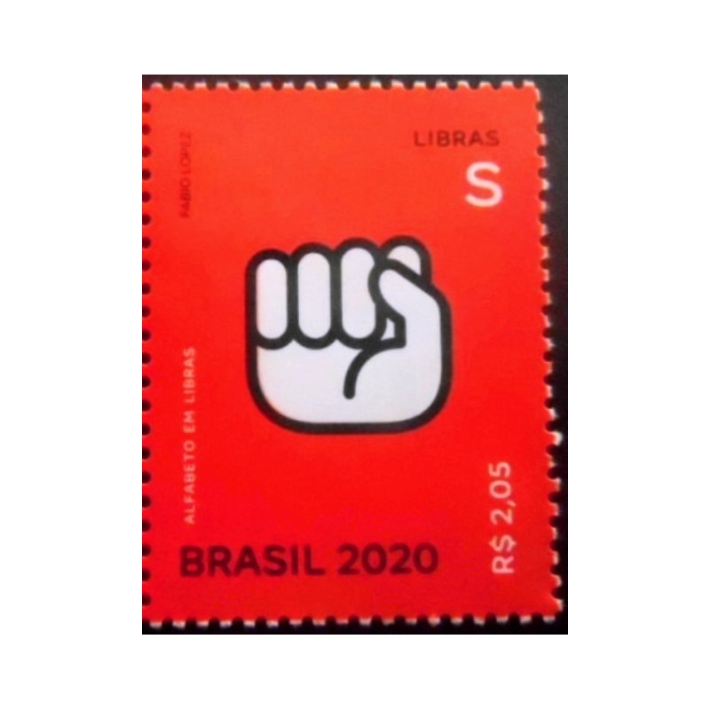 Selo postal do Brasil de 2020 Letra S em Libras