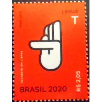 Selo postal do Brasil de 2020 Letra T em Libras