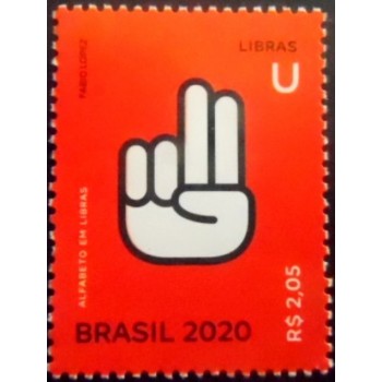 Selo postal do Brasil de 2020 - Letra U em Libras