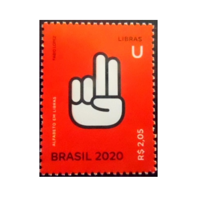 Selo postal do Brasil de 2020 - Letra U em Libras