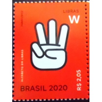 Selo postal do Brasil de 2020 Letra W em Libras