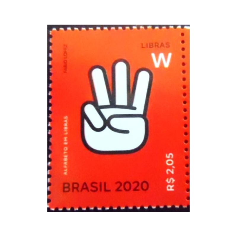 Selo postal do Brasil de 2020 Letra W em Libras