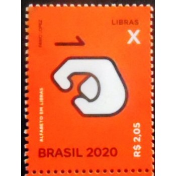 Selo postal do Brasil de 2020 - Letra X em Libras