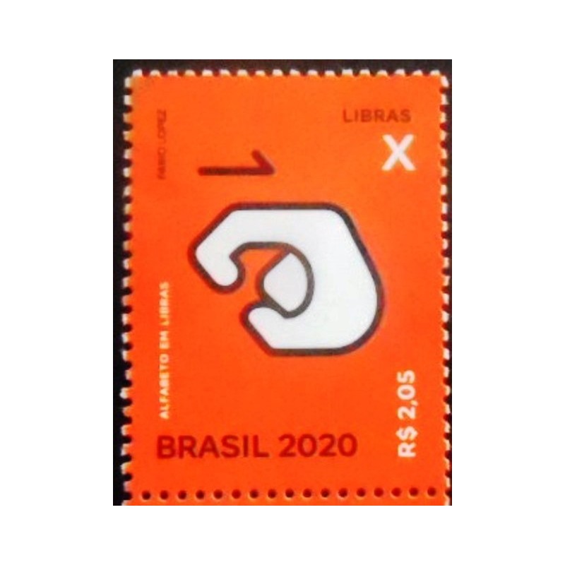 Selo postal do Brasil de 2020 - Letra X em Libras