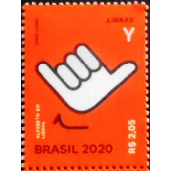 Selo postal do Brasil de 2020 Letra Y em Libras