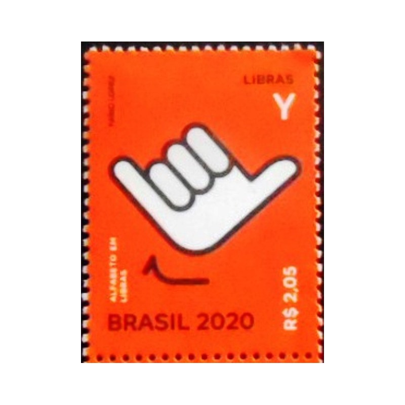 Selo postal do Brasil de 2020 Letra Y em Libras