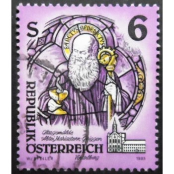 Selo postal da Áustria de 1993 St. Benedict of Nursia