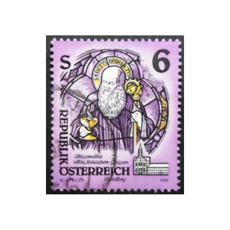 Selo postal da Áustria de 1993 St. Benedict of Nursia