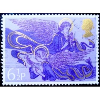 Imagem similar á do selo postal do Reino Unido de 1975 Angels with Harp and Lute