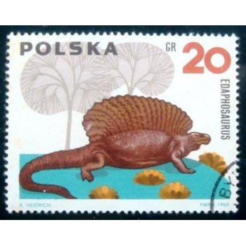 Selo postal da Polônia de 1965 Edaphosaurus