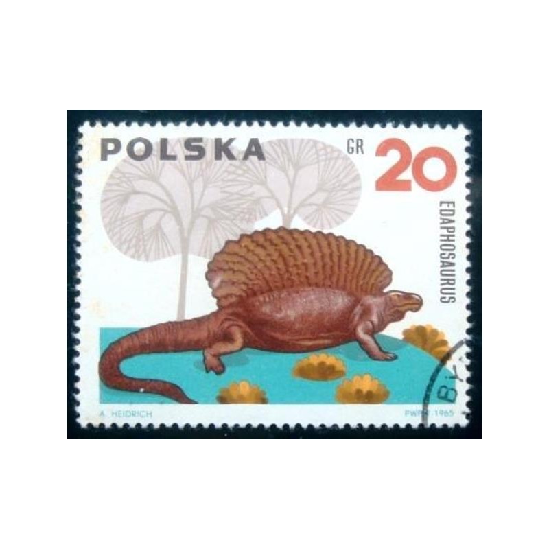 Selo postal da Polônia de 1965 Edaphosaurus