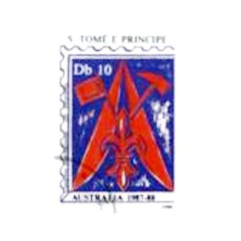 Selo postal de S.Tomé e Príncipe de 1986 Scout emblem tent flaps axe