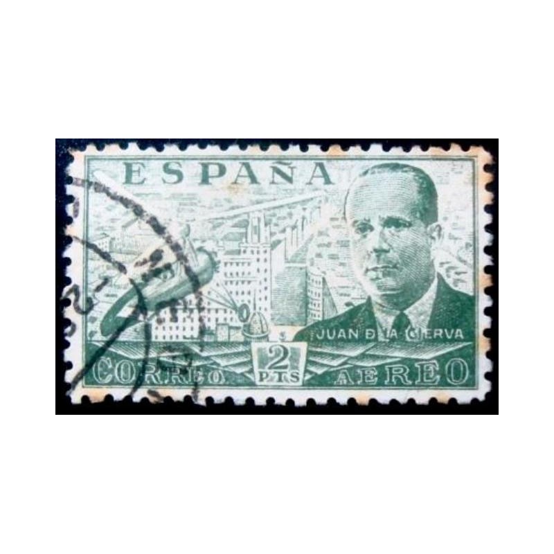 Selo postal da Espanha de 1942 Juan de la Cierva e Codorníu