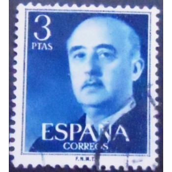 Selo postal da Espanha de 1955 - General Franco 3 U