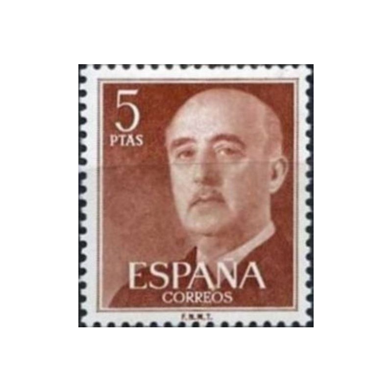 Selo postal da Espanha de 1955 General Franco 5 N