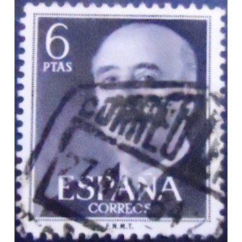 Selo postal da Espanha de 1955 General Franco 6 U