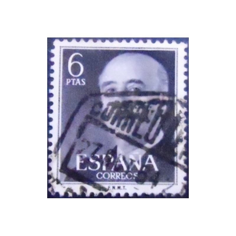 Selo postal da Espanha de 1955 General Franco 6 U